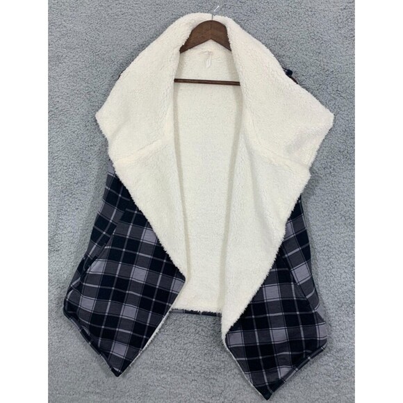 Matilda Jane (M) Medium Checkered Kimono Cardigan Vest Faux Fur Fleece - Picture 2 of 9